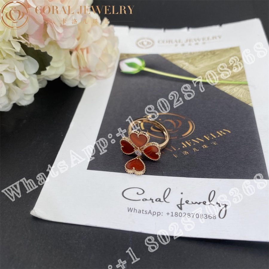 Van Cleef Arpels Sweet Alhambra Effeuillage Ring Rose Gold Carnelian Diamond Vcarn5p600 Coral (12)