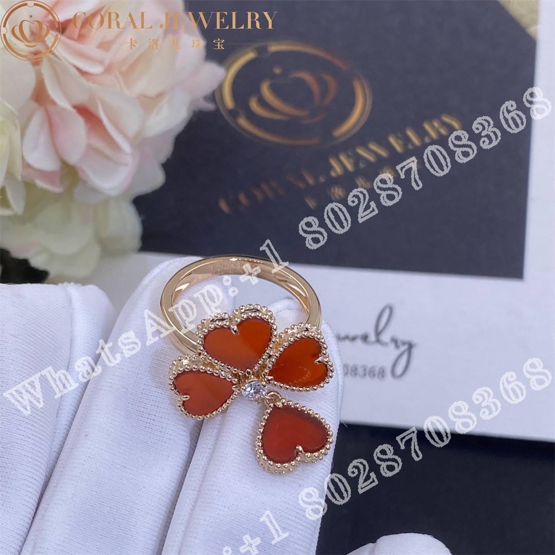 Van Cleef Arpels Sweet Alhambra Effeuillage Ring Rose Gold Carnelian Diamond Vcarn5p600 Coral (3)