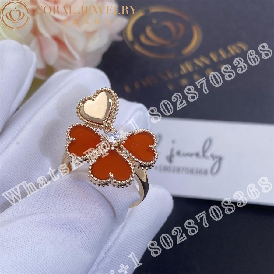 Van Cleef Arpels Sweet Alhambra Effeuillage Ring Rose Gold Carnelian Diamond Vcarn5p600 Coral (6)