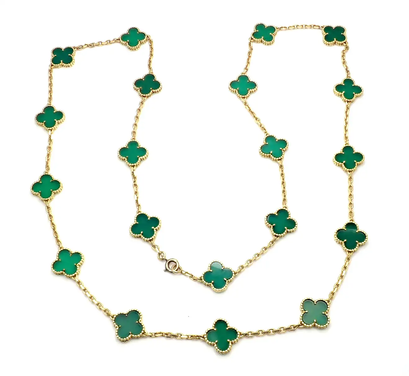 Van Cleef & Arpels Vintage Alhambra long necklace, 20 motifs,Green Chalcedony