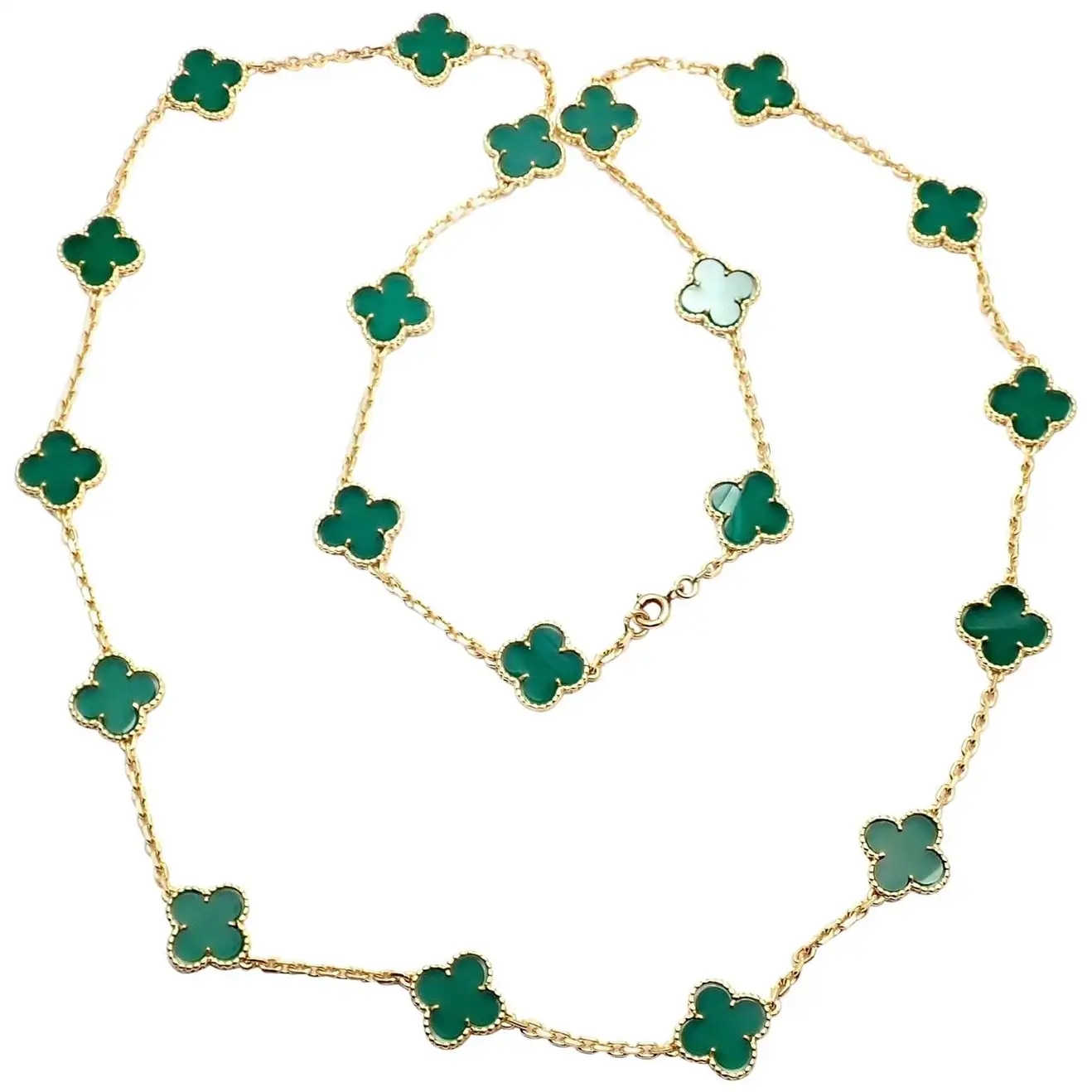 Van Cleef & Arpels Vintage Alhambra long necklace, 20 motifs,Green Chalcedony