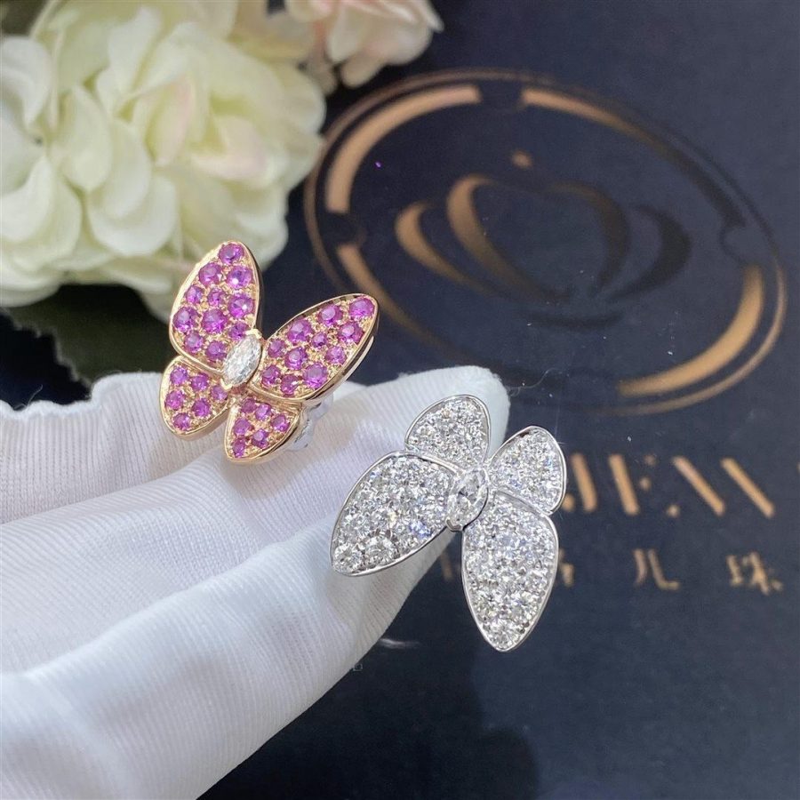 Van Cleef Arpels Two Butterfly Between the Finger ring White gold, Diamond, Sapphire VCARO3M500