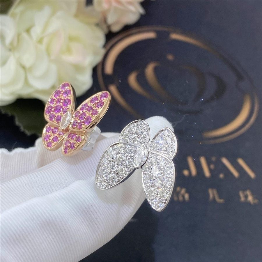 Van Cleef Arpels Two Butterfly Between the Finger ring White gold, Diamond, Sapphire VCARO3M500