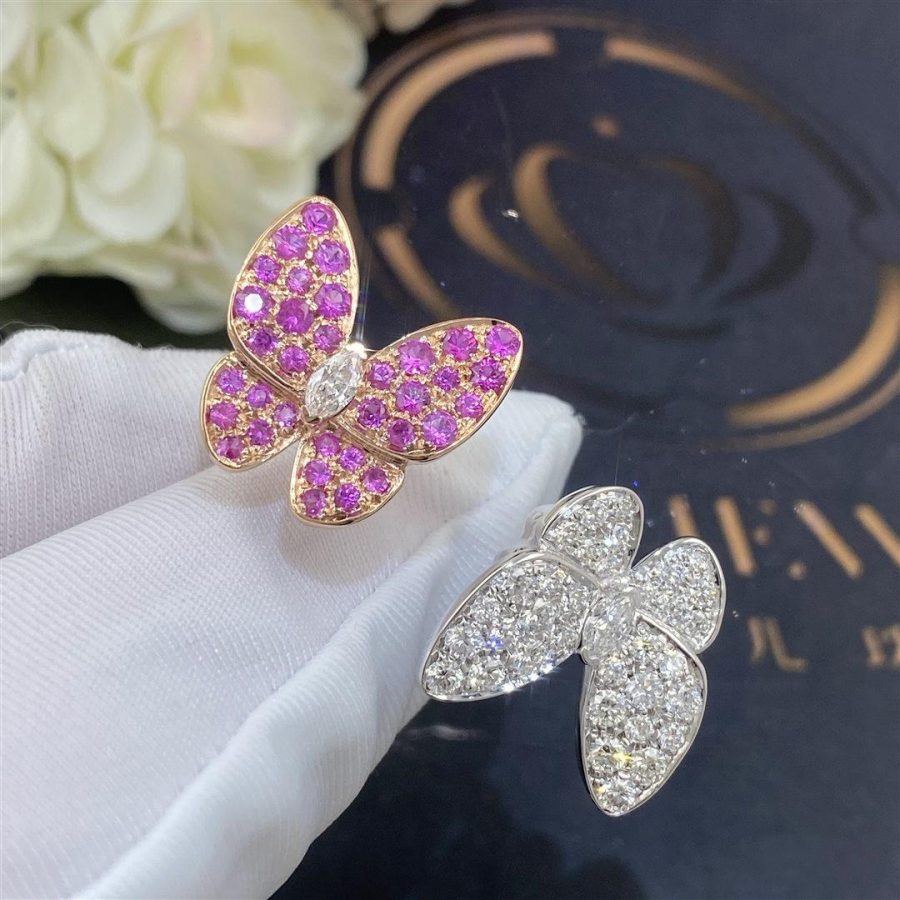 Van Cleef Arpels Two Butterfly Between the Finger ring White gold, Diamond, Sapphire VCARO3M500