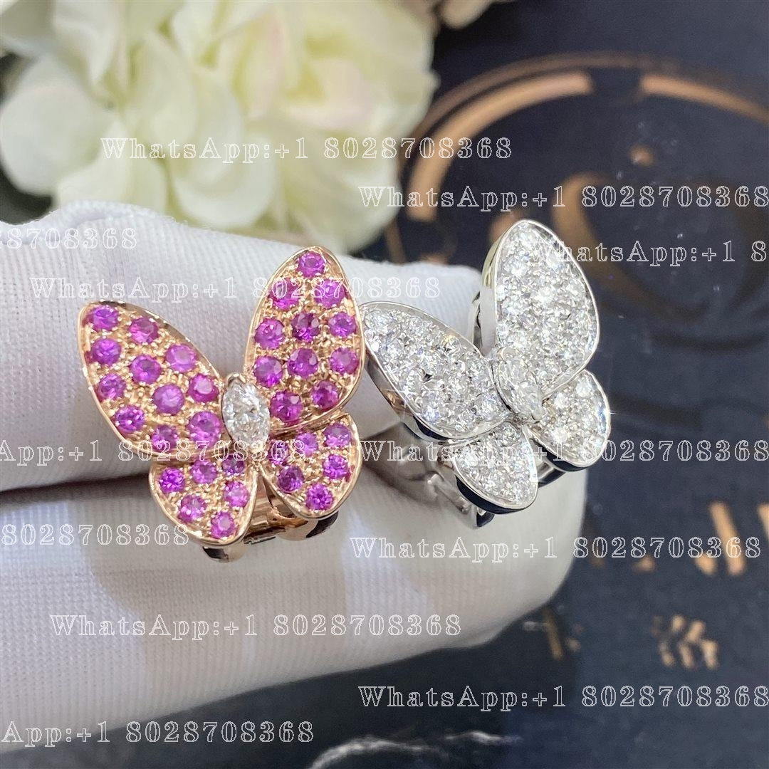 Van Cleef & Arpels Two Butterfly earrings White gold, Diamond, Sapphire VCARO3M600