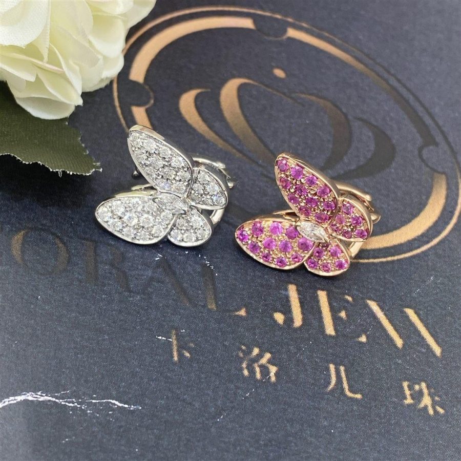 Van Cleef & Arpels Two Butterfly earrings White gold, Diamond, Sapphire VCARO3M600