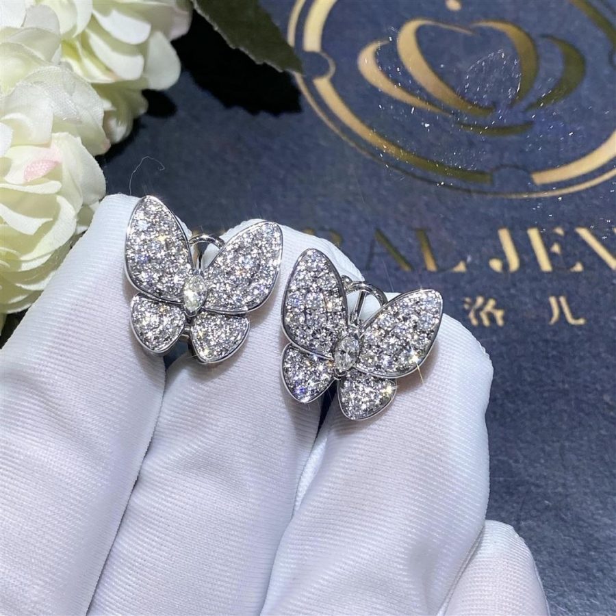 Van Cleef & Arpels Two Butterfly earrings White gold, Diamond VCARB82900