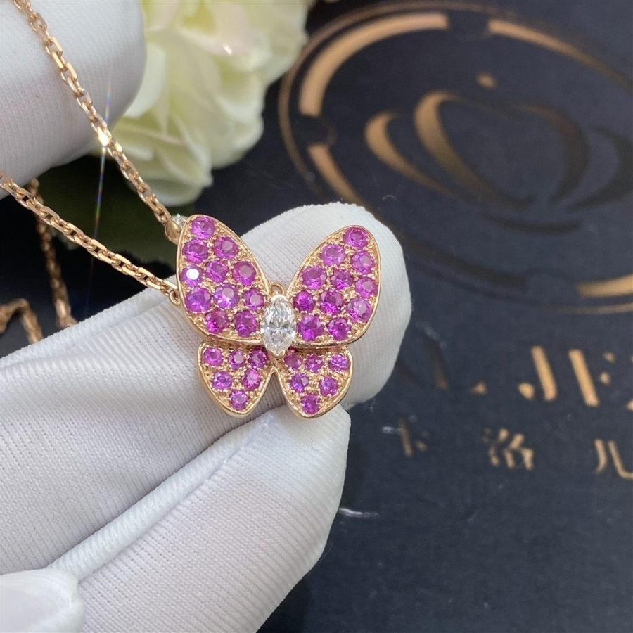 Van Cleef & Arpels Two Butterfly pendant Rose gold, Diamond, Sapphire VCARO3M200