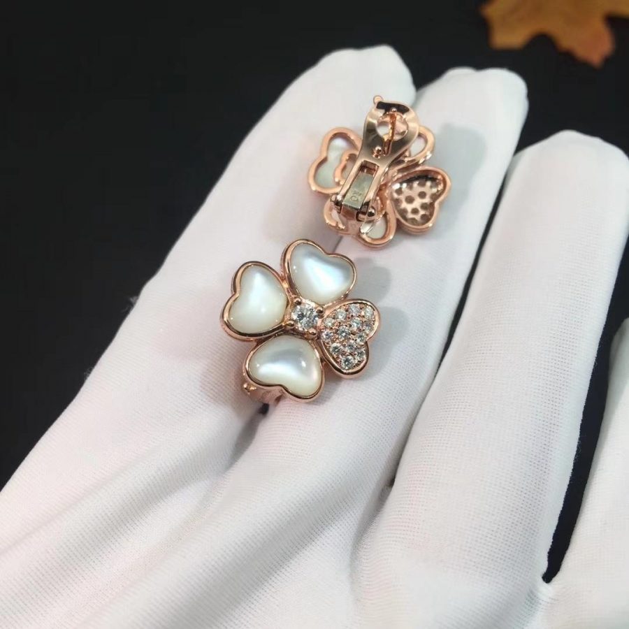 Van Cleef & Arpels Cosmos earrings, medium model Rose gold, Diamond, Mother-of-pearl VCARO5BZ00