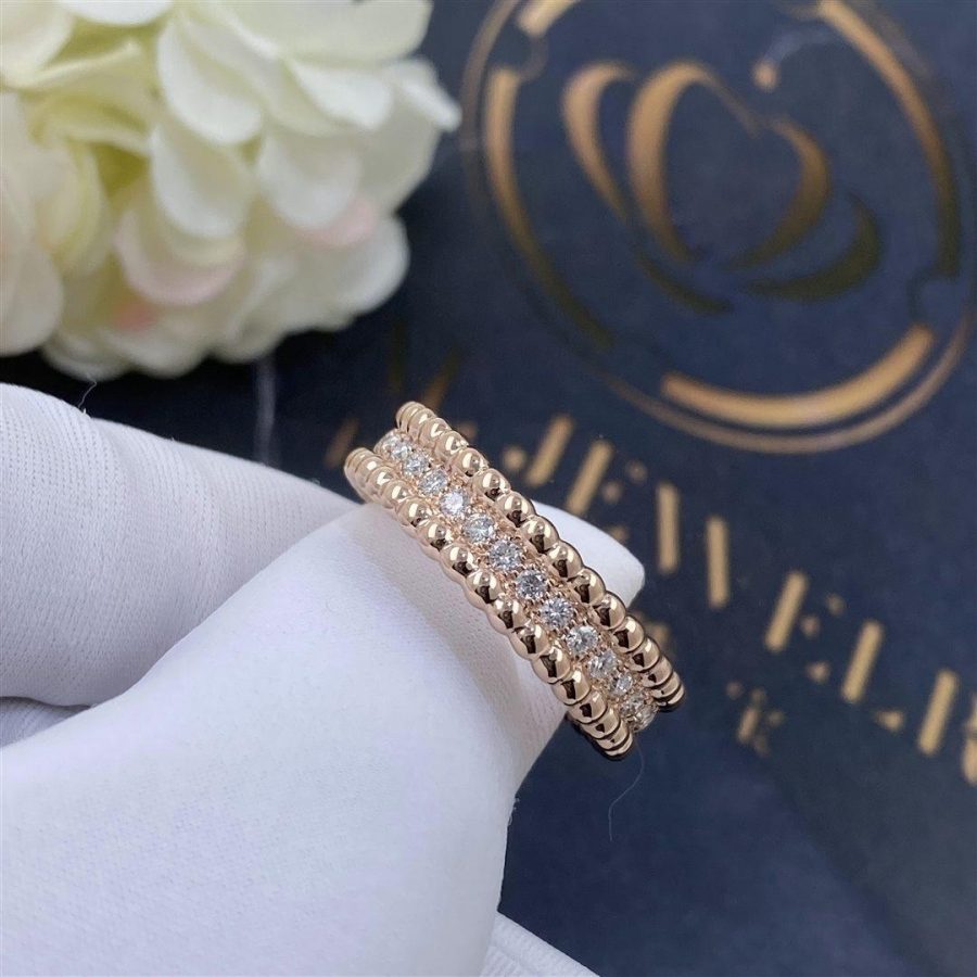 Van Cleef & Arpels Perlée diamonds ring, 1 row Rose gold, Diamond VCARP4E300