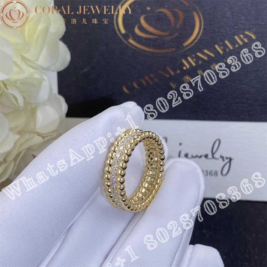 Van Cleef Arpels Perlee Diamonds Ring 1 Row Yellow Gold Diamond Vcarp4e100 Coral (6)