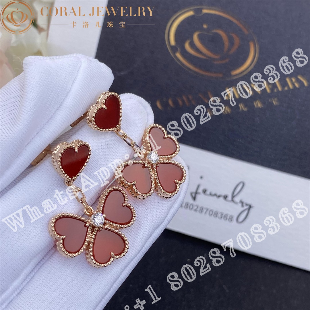 Van Cleef Arpels Sweet Alhambra Effeuillage Earrings Rose Gold Carnelian Diamond Vcarn5pp00 Coral (1)