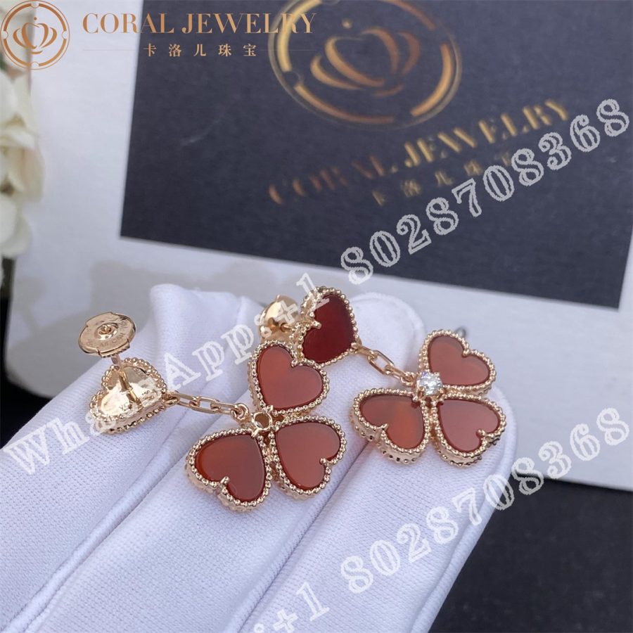 Van Cleef Arpels Sweet Alhambra Effeuillage Earrings Rose Gold Carnelian Diamond Vcarn5pp00 Coral (3)