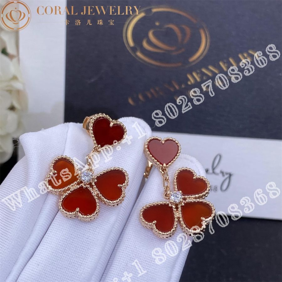 Van Cleef Arpels Sweet Alhambra Effeuillage Earrings Rose Gold Carnelian Diamond Vcarn5pp00 Coral (4)