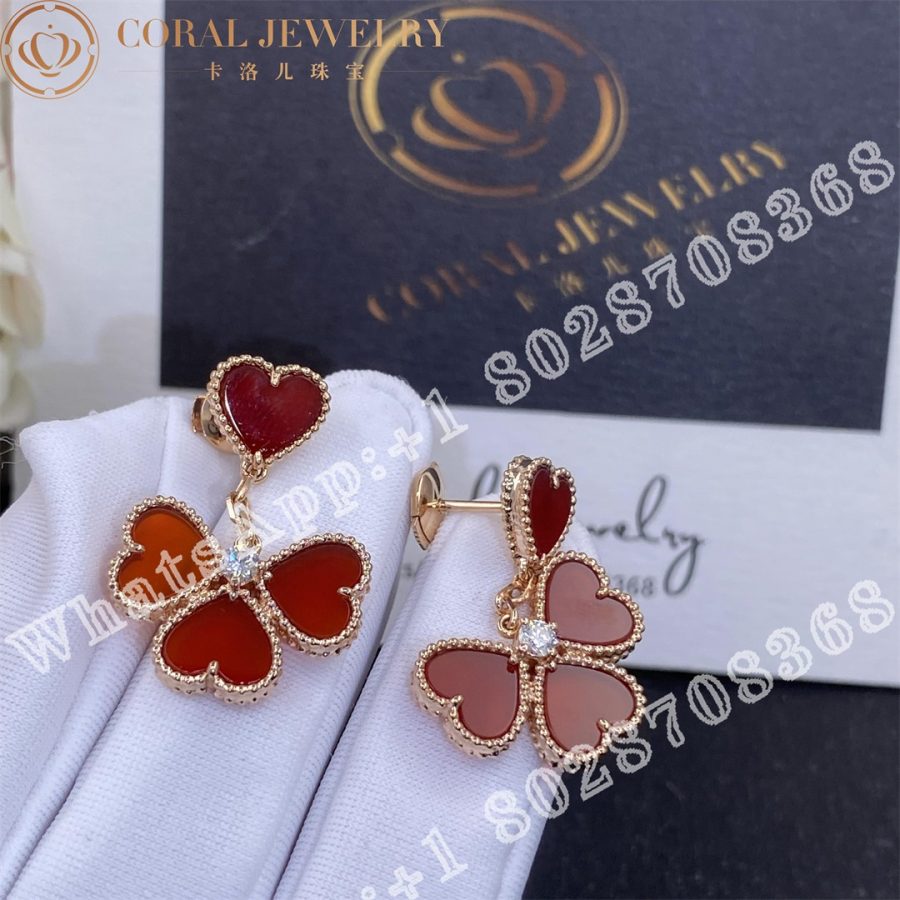 Van Cleef Arpels Sweet Alhambra Effeuillage Earrings Rose Gold Carnelian Diamond Vcarn5pp00 Coral (5)