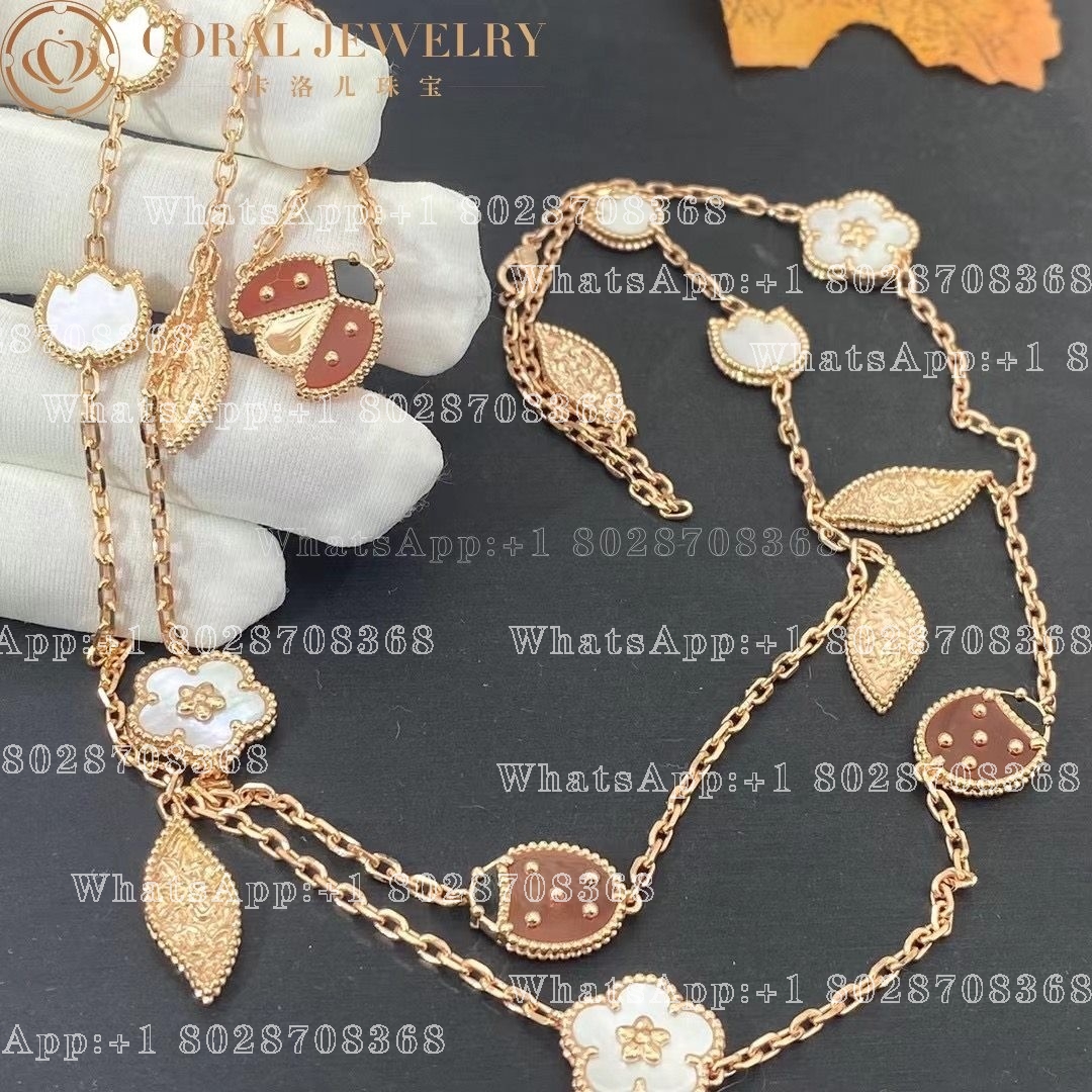 Van Cleef Arpels Lucky Spring Long Necklace 15 Motifs Rose Gold Carnelian Mother Of Pearl Onyx Vcarp7rt00 (4)