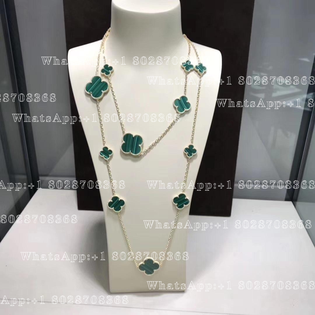 Van Cleef & Arpels Magic Alhambra long necklace, 16 motifs Yellow gold, Malachite VCARO2AF00