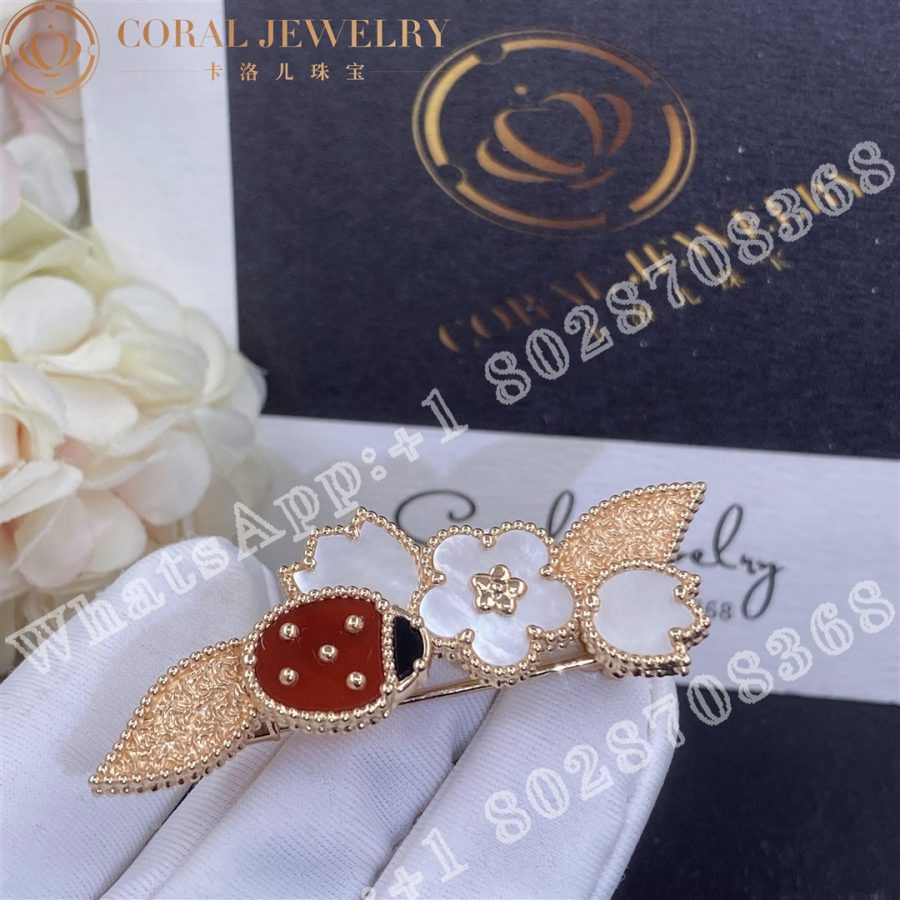 Van Cleef Arpels Lucky Spring Clip Rose Gold Carnelian Mother Of Pearl Onyx Vcarp7rs00 Coral (7)