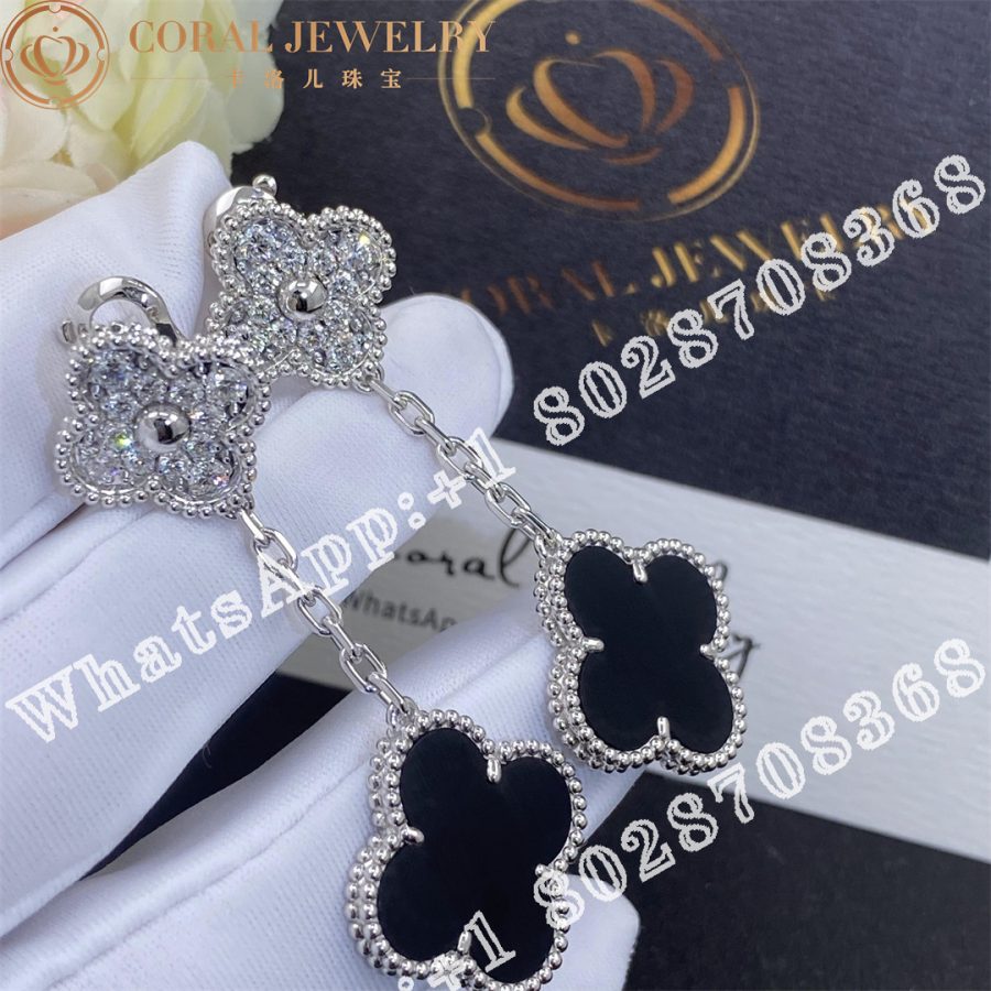 Van Cleef Arpels Magic Alhambra Earrings 2 Motifs White Gold Diamond Onyx Vcarp2ra00 Coral (6)