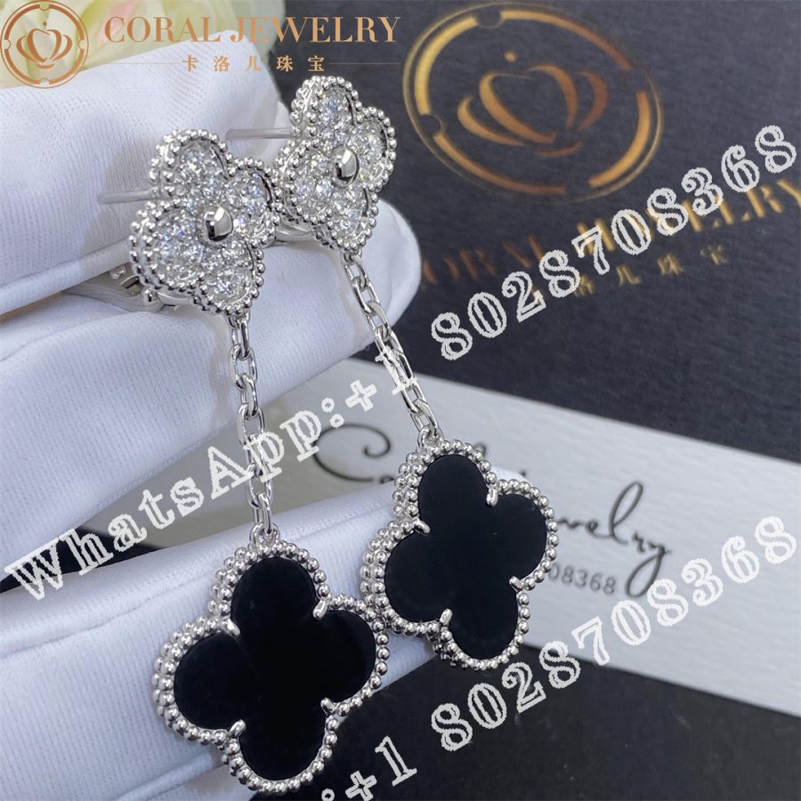 Van Cleef Arpels Magic Alhambra Earrings 2 Motifs White Gold Diamond Onyx Vcarp2ra00 Coral (8)