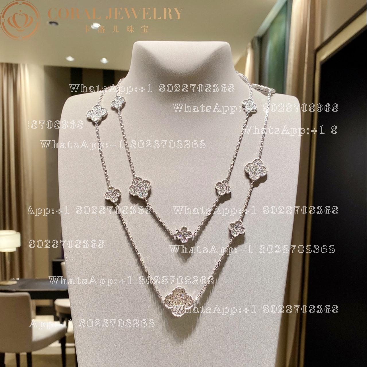 Van Cleef & Arpels Magic Alhambra long necklace, 16 motifs White gold, Diamond VCARN9MO00