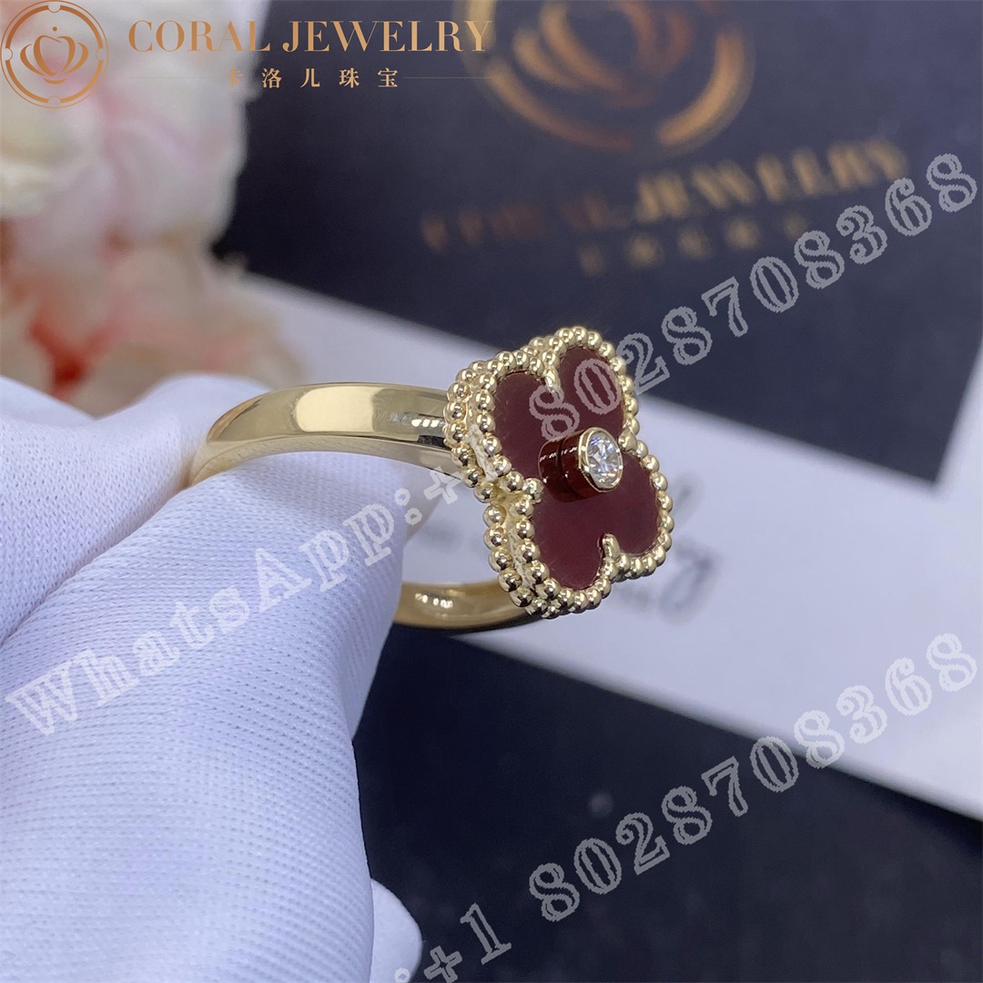 Van Cleef Arpels Vintage Alhambra Ring Yellow Gold Carnelian Diamond Vcard40800 Coral (3)