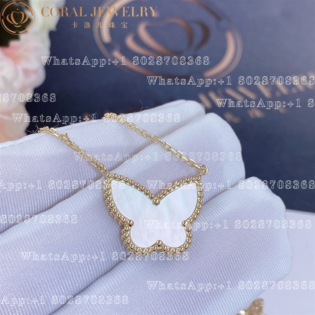 Van Cleef Arpels Lucky Alhambra Butterfly Pendant Yellow Gold Mother Of Pearl Vcard99500 Coral (5)