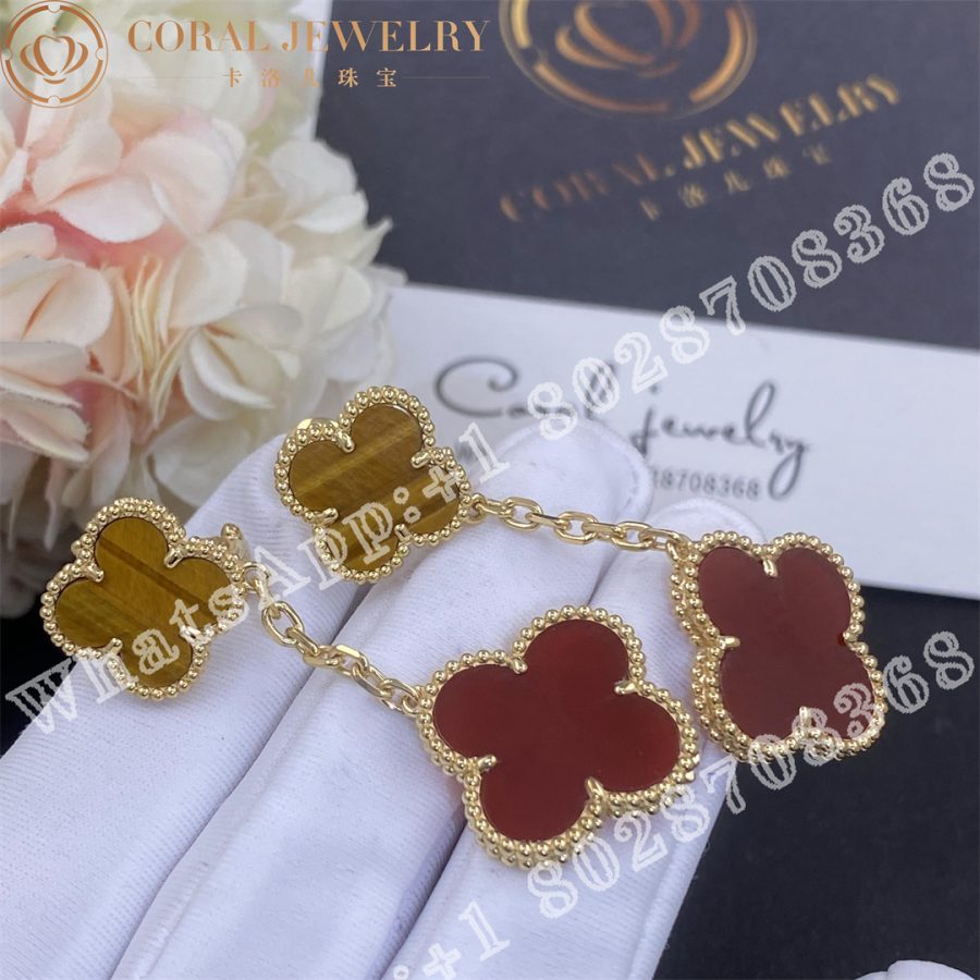 Van Cleef Arpels Magic Alhambra Earrings 2 Motifs Yellow Gold Carnelian Tiger Eye Vcarn5jr00 Coral (4)