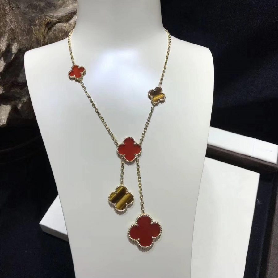 Van Cleef & Arpels Magic Alhambra necklace, 6 motifs Yellow gold, Carnelian, Tiger Eye VCARN5JP00