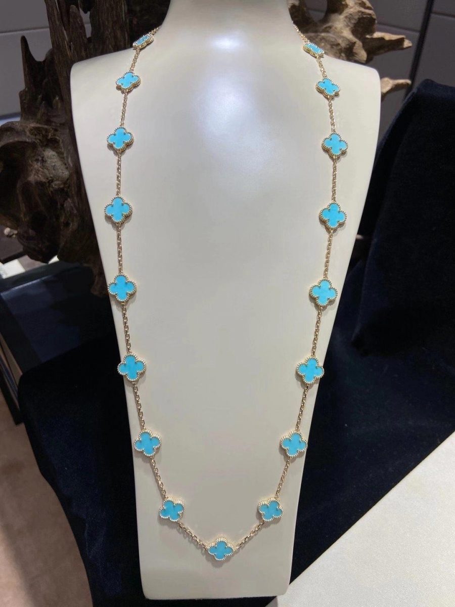 Van Cleef & Arpels Vintage Alhambra long necklace, 20 motifs Yellow gold, Turquoise