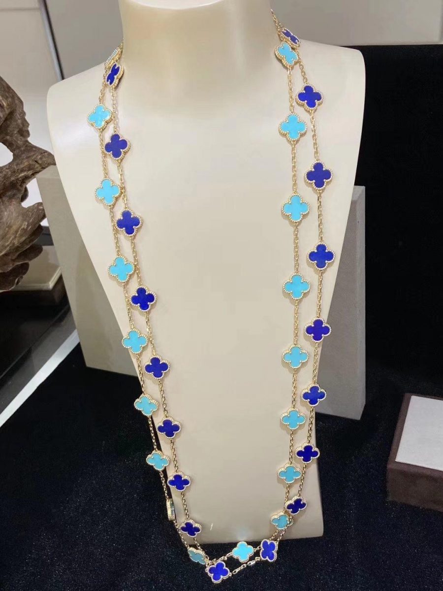 Van Cleef & Arpels Vintage Alhambra long necklace, 20 motifs Yellow gold, Turquoise