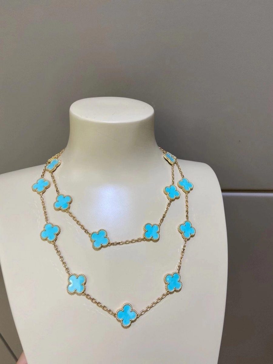 Van Cleef & Arpels Vintage Alhambra long necklace, 20 motifs Yellow gold, Turquoise