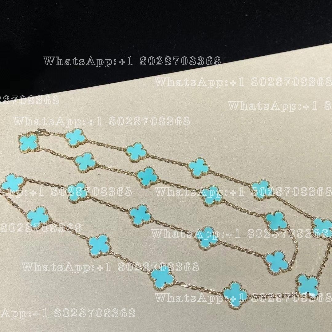 Van Cleef & Arpels Vintage Alhambra long necklace, 20 motifs Yellow gold, Turquoise