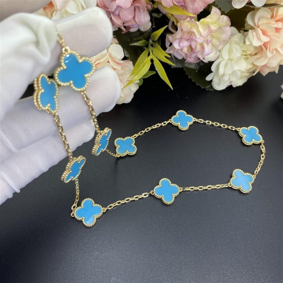 Van Cleef & Arpels Vintage Alhambra necklace, 10 motifs Yellow gold, Turquoise