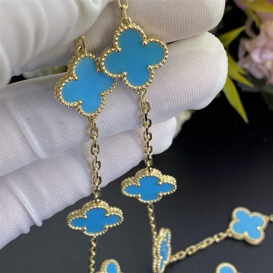 Van Cleef & Arpels Vintage Alhambra necklace, 10 motifs Yellow gold, Turquoise