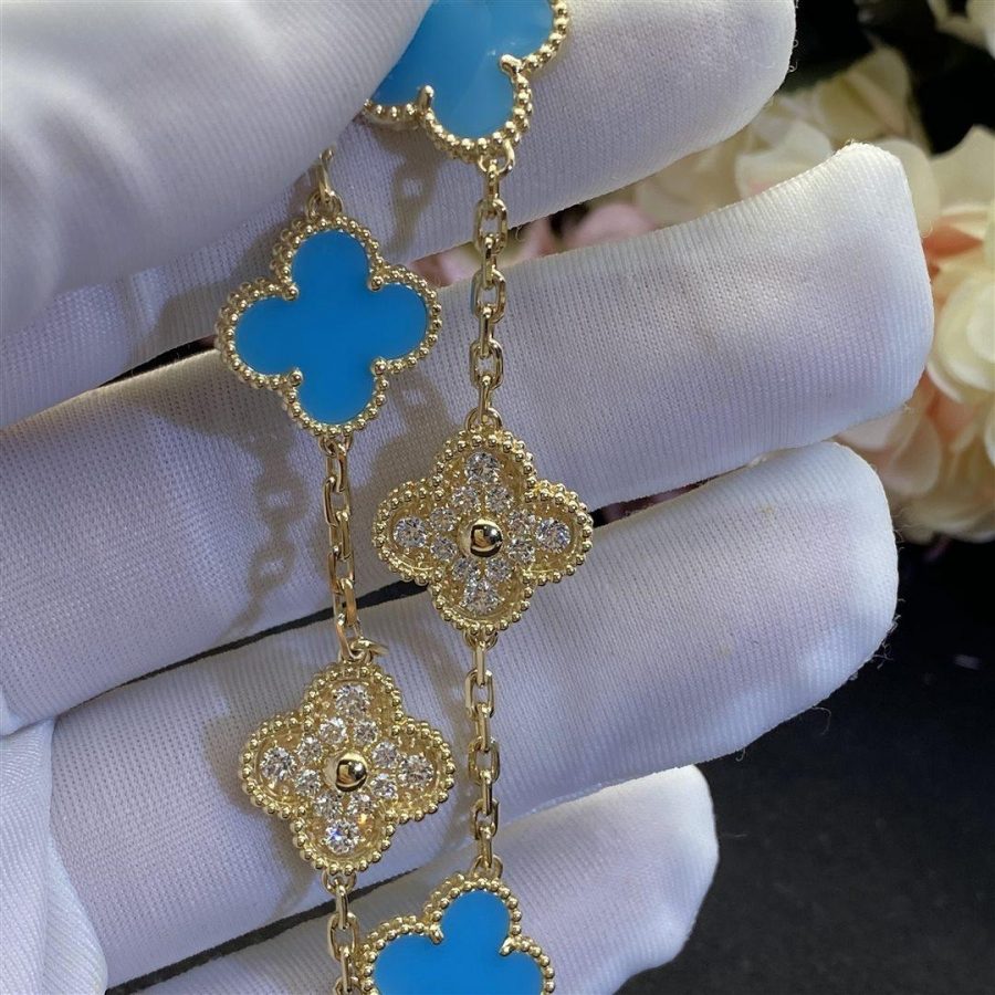 Van Cleef & Arpels Vintage Alhambra Limited Edition Diamond Turquoise Gold Bracelet