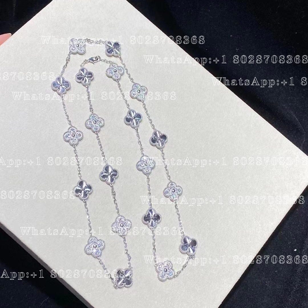 Van Cleef & Arpels Vintage Alhambra long necklace, 20 motifs White gold, Diamond VCARP4KM00