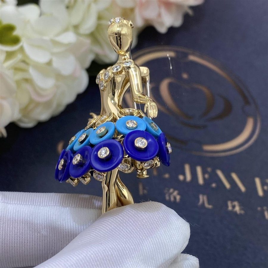 Van Cleef & Arpels Bouton d'or ballerina clip Yellow gold, Diamond, Lapis Lazuli, Turquoise VCARP7R300