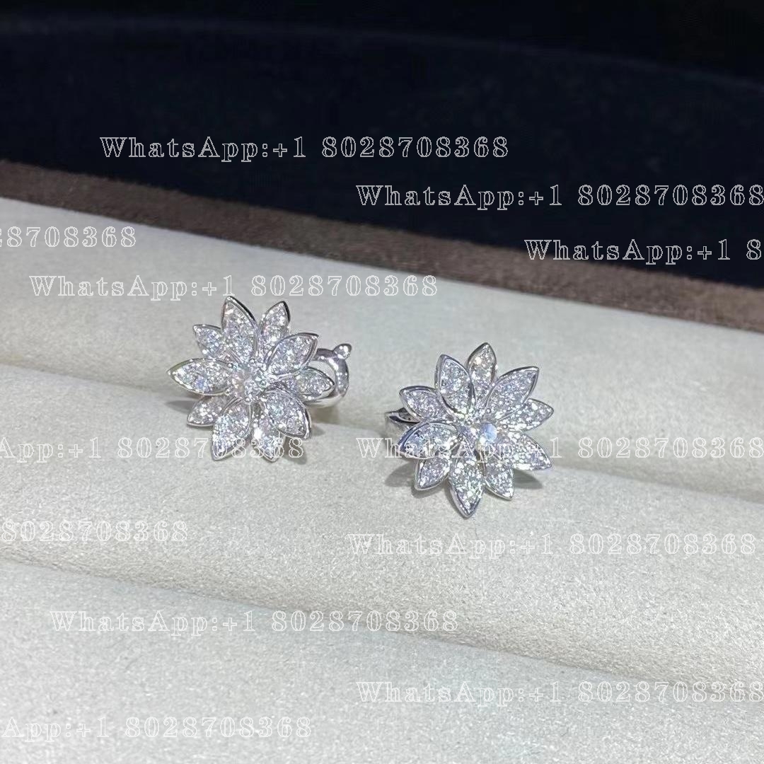 Van Cleef & Arpels Lotus earrings, small model White gold, Diamond VCARO96B00