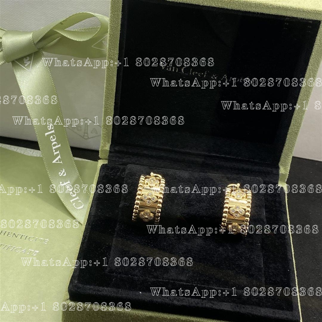 Van Cleef & Arpels Perlée clovers hoop earrings Yellow gold, Diamond VCARO3YE00