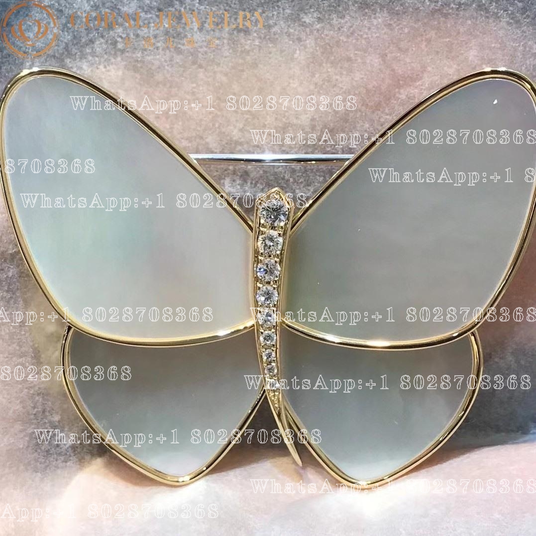 Van Cleef Arpels Butterfly Clip Yellow Gold Diamond Mother Of Pearl Vcara64100 Coral (1)