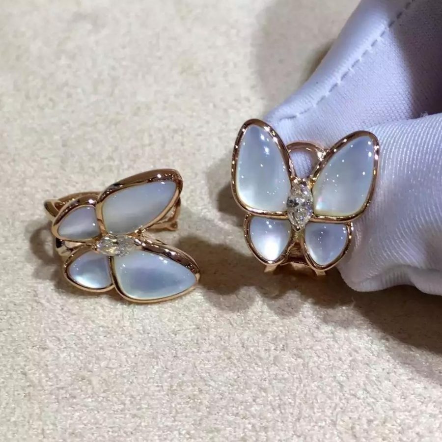 Van Cleef & Arpels Two Butterfly earrings Rose gold, Diamond, Mother-of-pearl VCARO8FN00