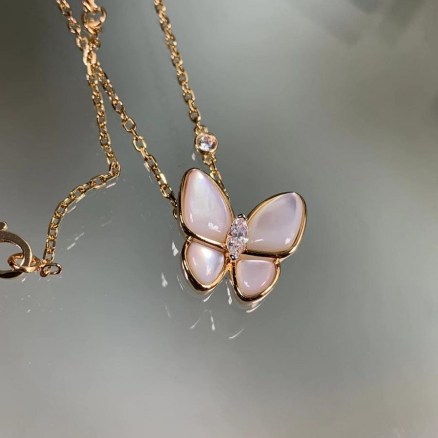 Van Cleef & Arpels Two Butterfly pendant Rose gold, Diamond, Mother-of-pearl VCARO8FO00