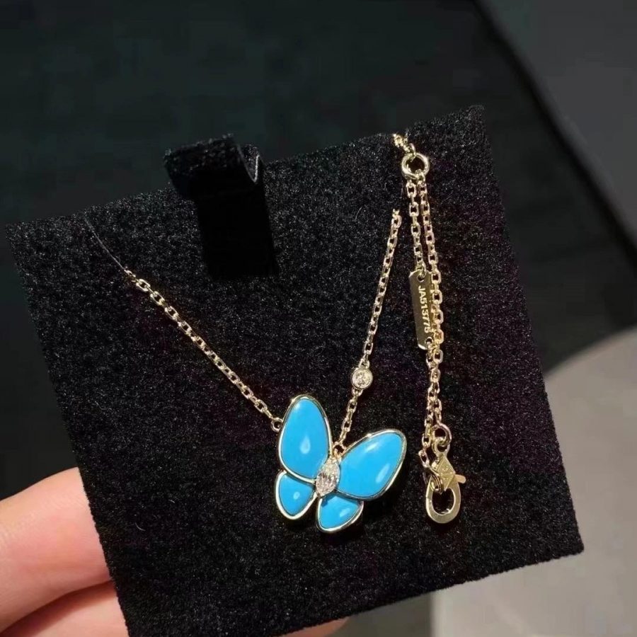 Van Cleef & Arpels Two Butterfly pendant Yellow gold, Diamond, Turquoise VCARP7UP00