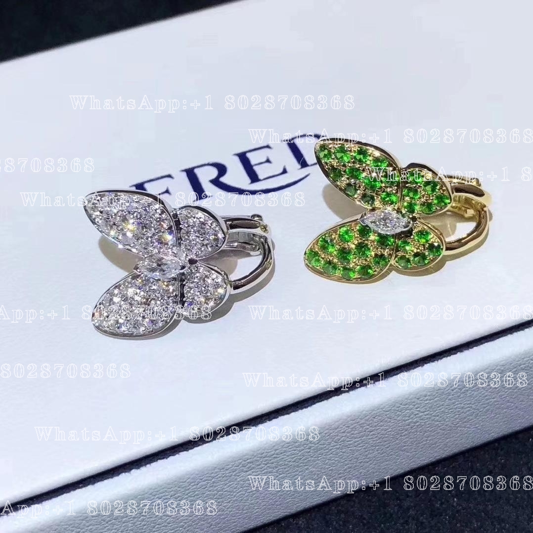 Van Cleef & Arpels Two Butterfly earrings Rose gold, Diamond, Tsavorite VCARO6W600