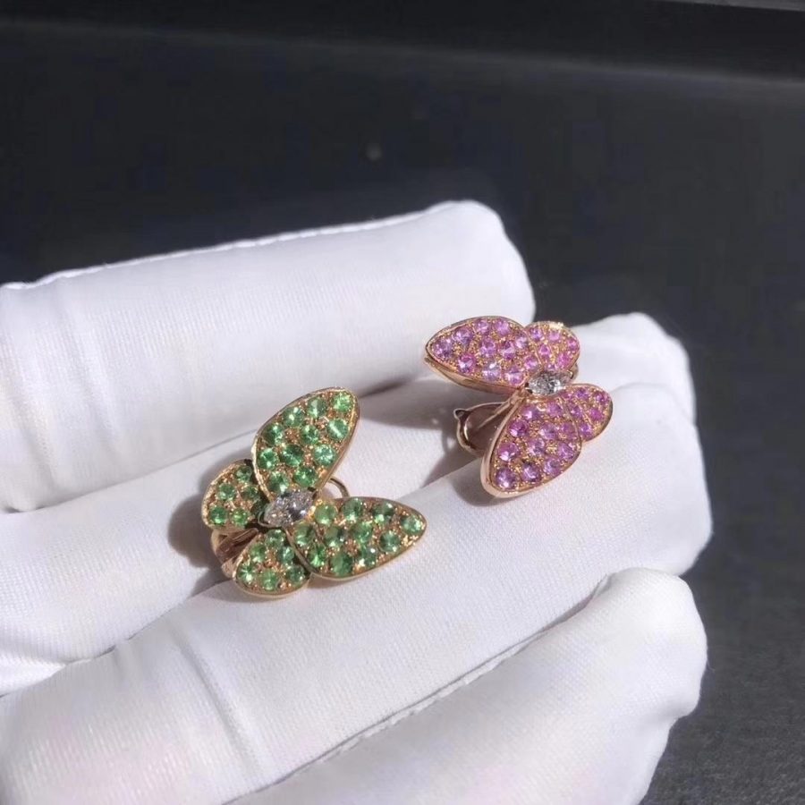 Van Cleef & Arpels Two Butterfly earrings Rose gold, Diamond, Tsavorite VCARO6W600