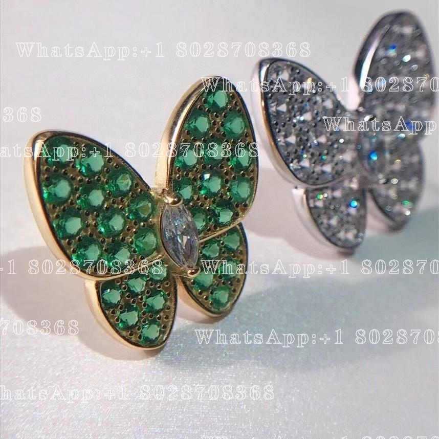 Van Cleef & Arpels Two Butterfly earrings Rose gold, Diamond, Tsavorite VCARO6W600