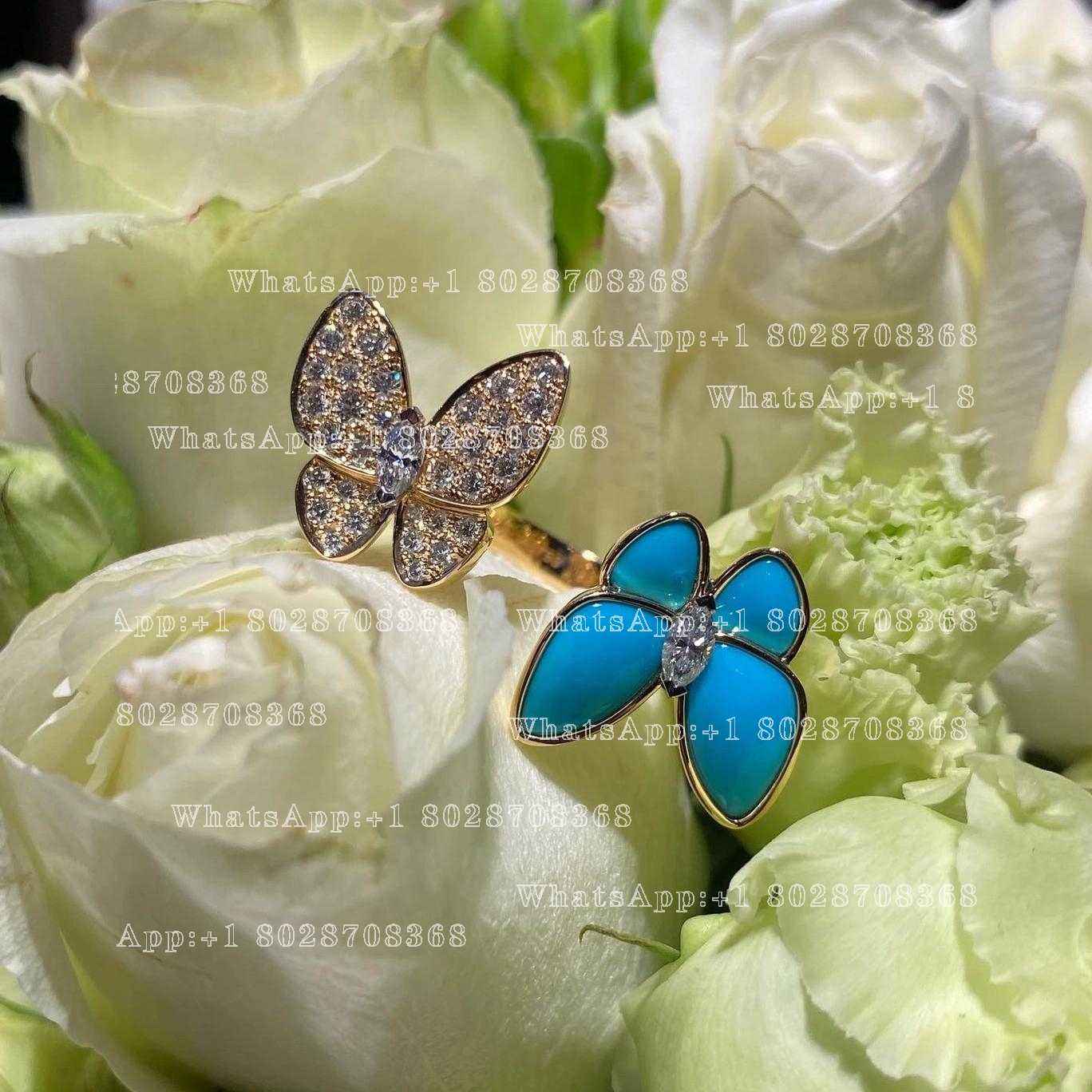 Van Cleef & Arpels Two Butterfly Between the Finger ring Yellow gold, Diamond, Turquoise VCARP7UZ00