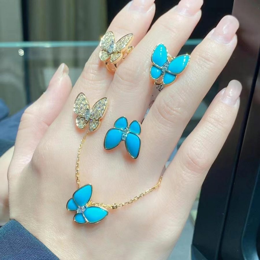 Van Cleef & Arpels Two Butterfly Between the Finger ring Yellow gold, Diamond, Turquoise VCARP7UZ00