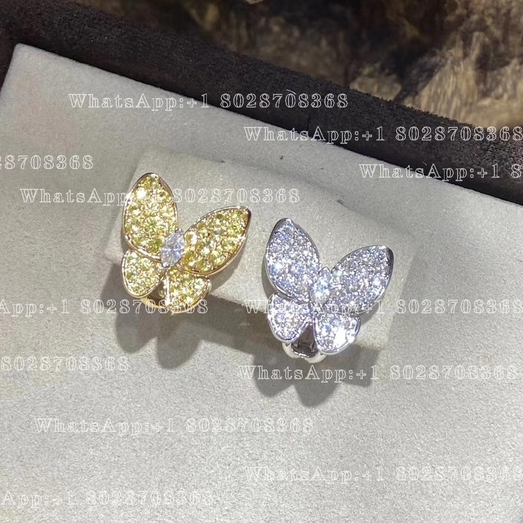 Van Cleef & Arpels Two Butterfly earrings Yellow gold, Diamond, Sapphire VCARB15100